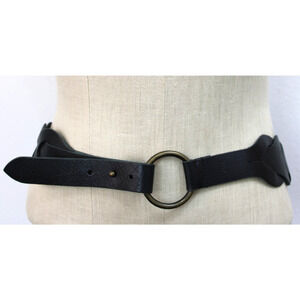 Vintage Y2K Esprit Black Buffalo Leather Belt Woven Brass Buckle Women's Size L